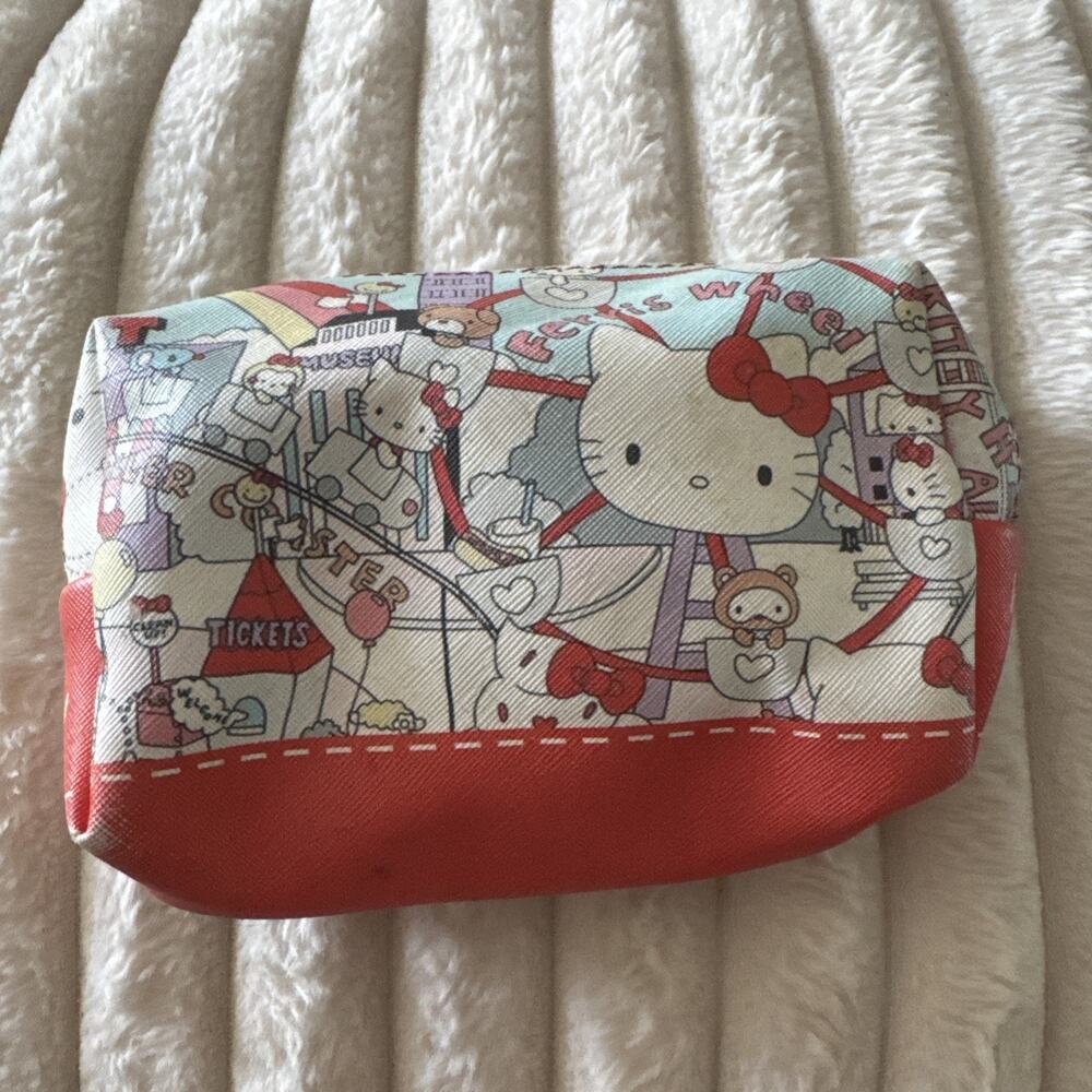 Sanrio Hello Kitty Ferris Wheel Amusement Park Cosmetic Pouch Red Blue Kawaii
